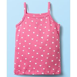 Babyhug 100% Cotton Single Jersey Knit Sleeveless Slips With Heart & Tropical Theme Print Pack Of 3 - Pink White & Light Green