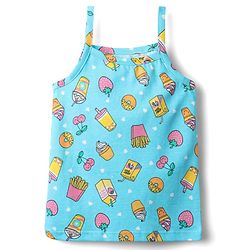 Babyhug 100% Cotton Single Jersey Knit Sleeveless Slips With Heart & Tropical Theme Print Pack Of 3 - Pink Yellow & Light Blue