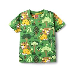 Babyhug Cotton Knit Half Sleeves Co-ords Shorts Night Suit With Lion Print - Green