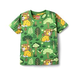 Babyhug Cotton Knit Half Sleeves Co-ords Shorts Night Suit With Lion Print - Green