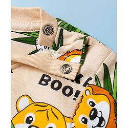 Babyhug Cotton Knit Half Sleeves Night Suit Co-ord  With Animal Print - Beige