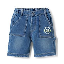 Babyhug Denim Above Knee Length Washed Bermuda With Stretch - Blue