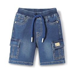 Babyhug Above Knee Length Washed Denim Barmuda with Stretch - Blue