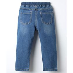 Babyhug Denim Full Length Washed Jeans With Stretch & Text Print - Blue