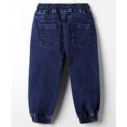 Babyhug Denim Full Length Text Printed Washed Joggers With Stretch - Blue