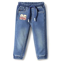 Babyhug Denim Full Length Washed Joggers With Stretch -Blue