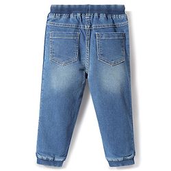 Babyhug Denim Full Length Washed Joggers With Stretch -Blue