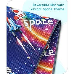 Babyhug Premium Reversible Foldable Space Theme Print Waterproof Floor Mat 6 x 5 ft| Thickness 8 Mm| Learn & Play Mat| Soft Foam & Anti-Slip| Easy to Carry Bag| 0-12 Years| Bis Certified - Navy Blue