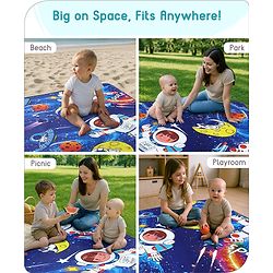 Babyhug Premium Reversible Foldable Space Theme Print Waterproof Floor Mat 6 x 5 ft| Thickness 8 Mm| Learn & Play Mat| Soft Foam & Anti-Slip| Easy to Carry Bag| 0-12 Years| Bis Certified - Navy Blue