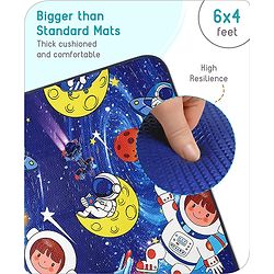 Babyhug Premium Reversible Foldable Space Theme Print Waterproof Floor Mat 6 x 5 ft| Thickness 8 Mm| Learn & Play Mat| Soft Foam & Anti-Slip| Easy to Carry Bag| 0-12 Years| Bis Certified - Navy Blue