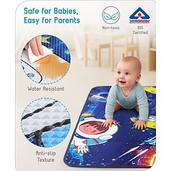 Babyhug Premium Reversible Foldable Space Theme Print Waterproof Floor Mat 6 x 5 ft| Thickness 8 Mm| Learn & Play Mat| Soft Foam & Anti-Slip| Easy to Carry Bag| 0-12 Years| Bis Certified - Navy Blue