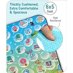 Babyhug Premium Reversible Waterproof Floor mat- 6 ft x 5 ft|Thickness 8 mm|Education Theme|Colorful|Learn and Play Mat|Soft Foam Mat|Baby Massage| Easy to Carry and fold|0-12 Years|BIS Certified