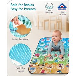 Babyhug Premium Reversible Waterproof Floor mat- 6 ft x 5 ft|Thickness 8 mm|Education Theme|Colorful|Learn and Play Mat|Soft Foam Mat|Baby Massage| Easy to Carry and fold|0-12 Years|BIS Certified