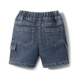 Babyhug Denim Washed Mid Thigh Shorts With Stretch & Teddy Bear Patch - Blue