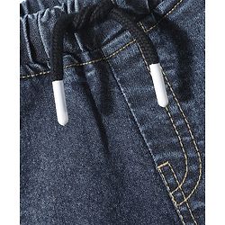 Babyhug Denim Washed Mid Thigh Shorts With Stretch & Teddy Bear Patch - Blue