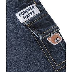 Babyhug Denim Washed Mid Thigh Shorts With Stretch & Teddy Bear Patch - Blue