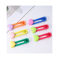 Babyhug Free Size Hair Clips with Heart Applique Pack of 6 - Red Blue and Green