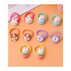 Babyhug Free Size Rubber Bands With Bunny & Strawberry Applique Pack Of 10 - Multi Colour