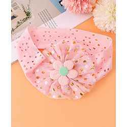 Babyhug Free Size Headband with Polka Dots Print & Floral Applique - Pink