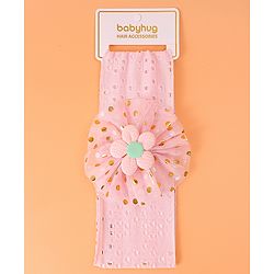 Babyhug Free Size Headband with Polka Dots Print & Floral Applique - Pink