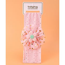 Babyhug Free Size Headband with Polka Dots Print & Floral Applique - Pink
