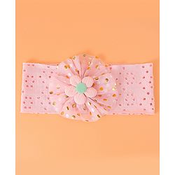 Babyhug Free Size Headband with Polka Dots Print & Floral Applique - Pink