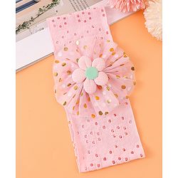 Babyhug Free Size Headband with Polka Dots Print & Floral Applique - Pink