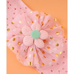 Babyhug Free Size Headband with Polka Dots Print & Floral Applique - Pink