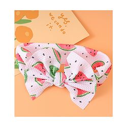 Babyhug Bow Applique Headband with Watermelon Print - White & Red