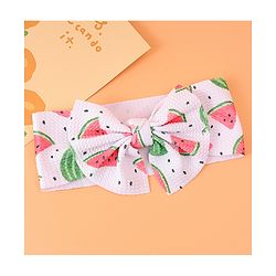 Babyhug Bow Applique Headband with Watermelon Print - White & Red