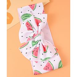 Babyhug Bow Applique Headband with Watermelon Print - White & Red