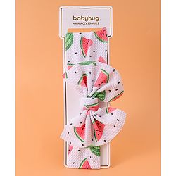 Babyhug Bow Applique Headband with Watermelon Print - White & Red