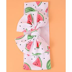 Babyhug Bow Applique Headband with Watermelon Print - White & Red