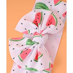 Babyhug Bow Applique Headband with Watermelon Print - White & Red