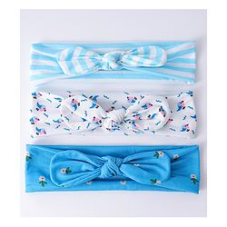 Babyhug Headbands with Knot Design Floral Stripe & Bird Print Pack of 3 - Blue & White