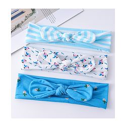 Babyhug Headbands with Knot Design Floral Stripe & Bird Print Pack of 3 - Blue & White