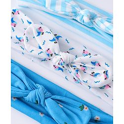 Babyhug Headbands with Knot Design Floral Stripe & Bird Print Pack of 3 - Blue & White