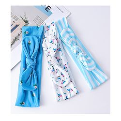 Babyhug Headbands with Knot Design Floral Stripe & Bird Print Pack of 3 - Blue & White