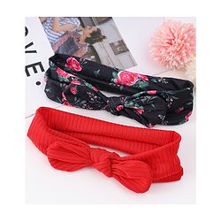 Babyhug Free Size Headbands Bow Detailing & Floral Print Pack of 2 - Red