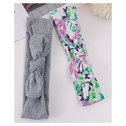 Babyhug Free Size Headbands with Bow Detailing & Floral Print Pack of 2 - Grey