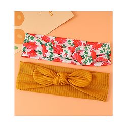 Babyhug Free Size Headbands with Bow Detailing & Floral Print Pack of 2 - Mustard