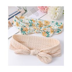 Babyhug Free Size Headbands with Bow Detailing & Floral Print Pack of 2 - Light Peach