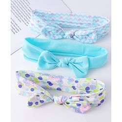 Babyhug Headbands with Knot Design Star Stripe & Animal Print Pack of 3 - Light Blue & White