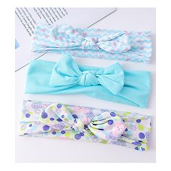 Babyhug Headbands with Knot Design Star Stripe & Animal Print Pack of 3 - Light Blue & White