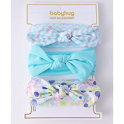 Babyhug Headbands with Knot Design Star Stripe & Animal Print Pack of 3 - Light Blue & White
