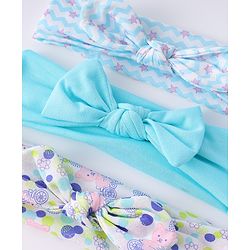 Babyhug Headbands with Knot Design Star Stripe & Animal Print Pack of 3 - Light Blue & White