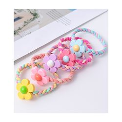 Babyhug Free Size Rubber Bands Set of 5 with Floral Applique - Yellow Pink and Blue