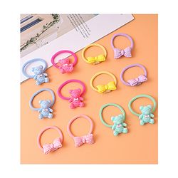 Babyhug Free Size Rubber Bands with Bow and Bear Design Pack of 12 - Pink Yellow and Blue