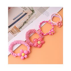 Babyhug Free Size  Rubber Bands & Scrunchies with Floral Applique Pack of 4 - Pink