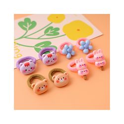 Babyhug Free Size Rubber Bands  with Floral Kitten and Bear Applique Pack of 8 - Pink Blue and Brown